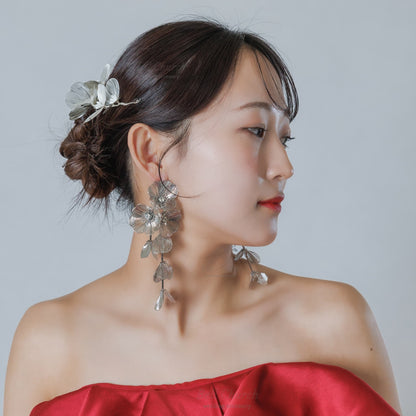 ウェディングピアス イヤリング｜ビジュー｜お花 フラワーモチーフ｜シルバー(BC-E110)【結婚式　アクセサリー　ピアス　イヤリング】