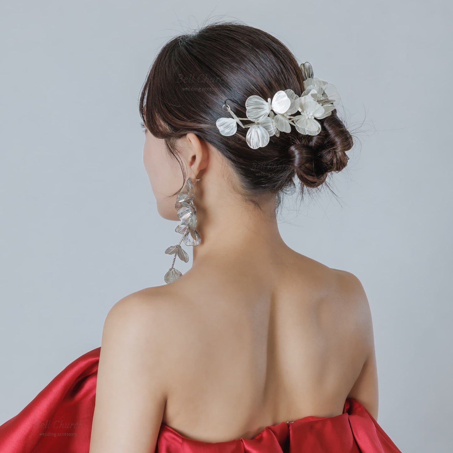 ウェディングピアス イヤリング｜ビジュー｜お花 フラワーモチーフ｜シルバー(BC-E110)【結婚式　アクセサリー　ピアス　イヤリング】