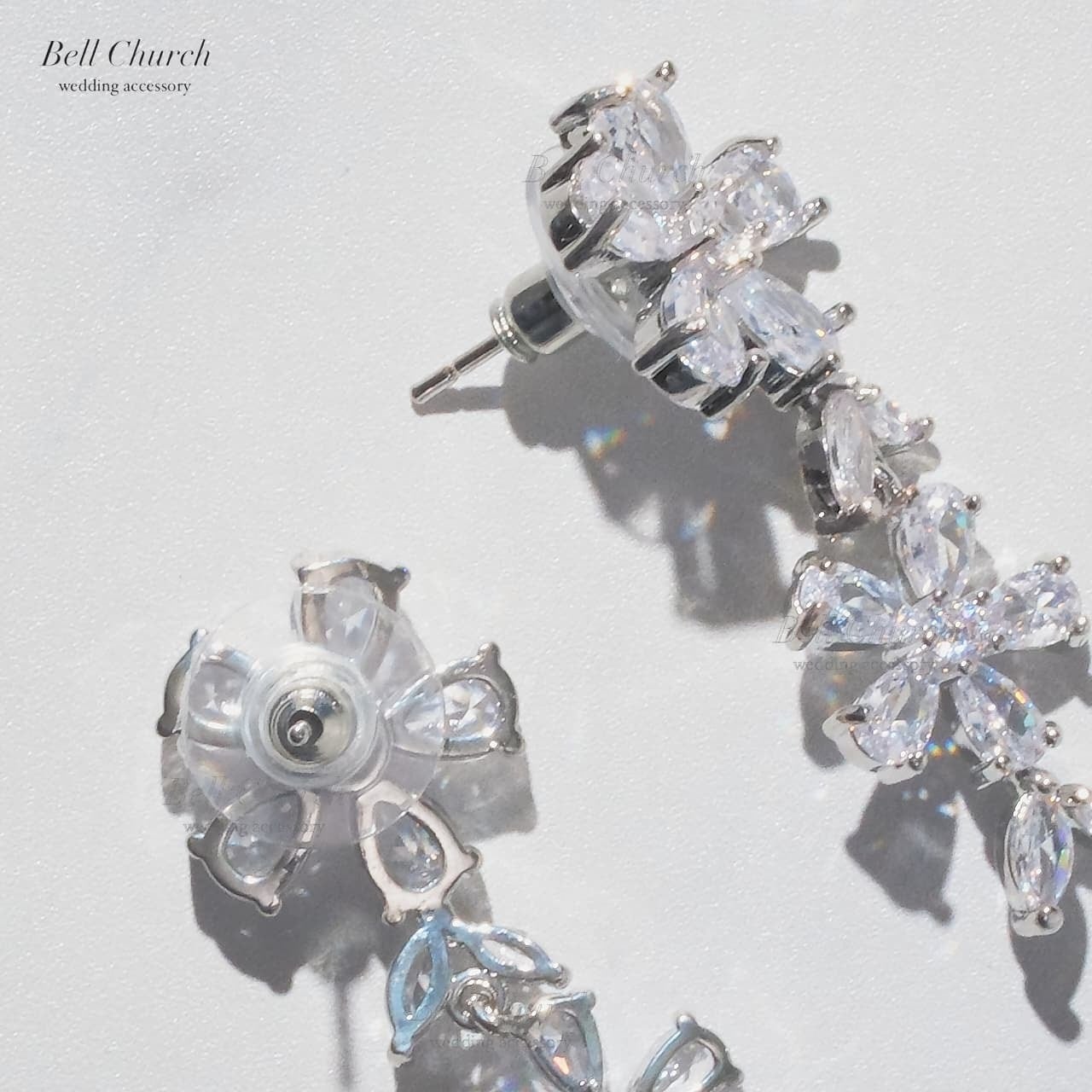 ブライダルピアス イヤリング｜ジルコニア｜フラワー お花モチーフ｜シルバー(BC-E111)【結婚式　アクセサリー　ピアス　イヤリング】