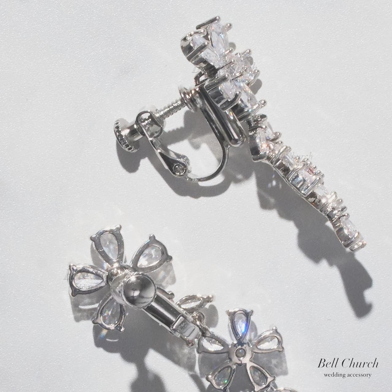 ブライダルピアス イヤリング｜ジルコニア｜フラワー お花モチーフ｜シルバー(BC-E111)【結婚式　アクセサリー　ピアス　イヤリング】