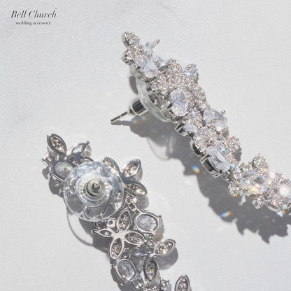 ウエディングピアス イヤリング｜ジルコニア｜フラワー お花モチーフ｜シルバー(BC-E112)【結婚式　アクセサリー　ピアス　イヤリング】