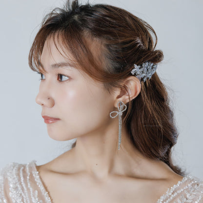 ウエディングピアス イヤリング｜ジルコニア｜リボン 蝶結び モチーフ｜シルバー(BC-E113)【結婚式　アクセサリー　ピアス　イヤリング】