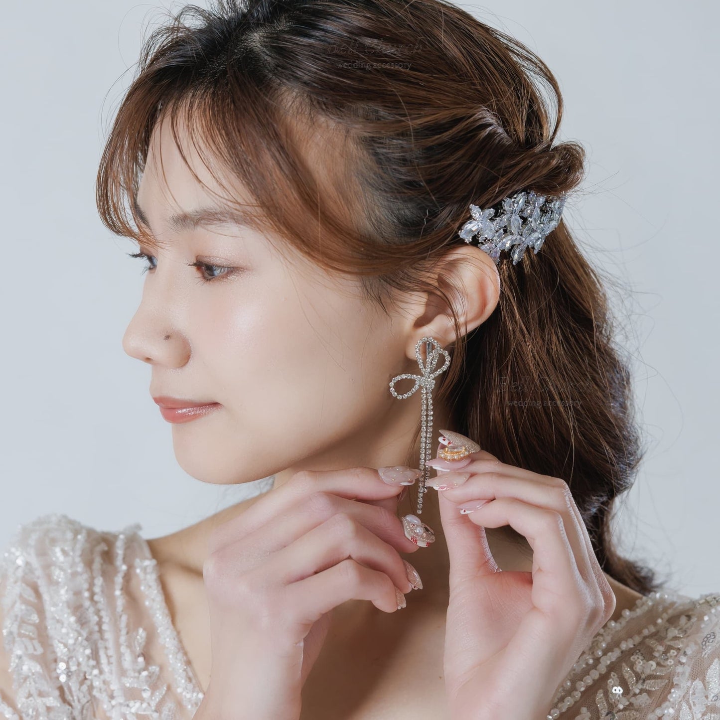 ウエディングピアス イヤリング｜ジルコニア｜リボン 蝶結び モチーフ｜シルバー(BC-E113)【結婚式　アクセサリー　ピアス　イヤリング】