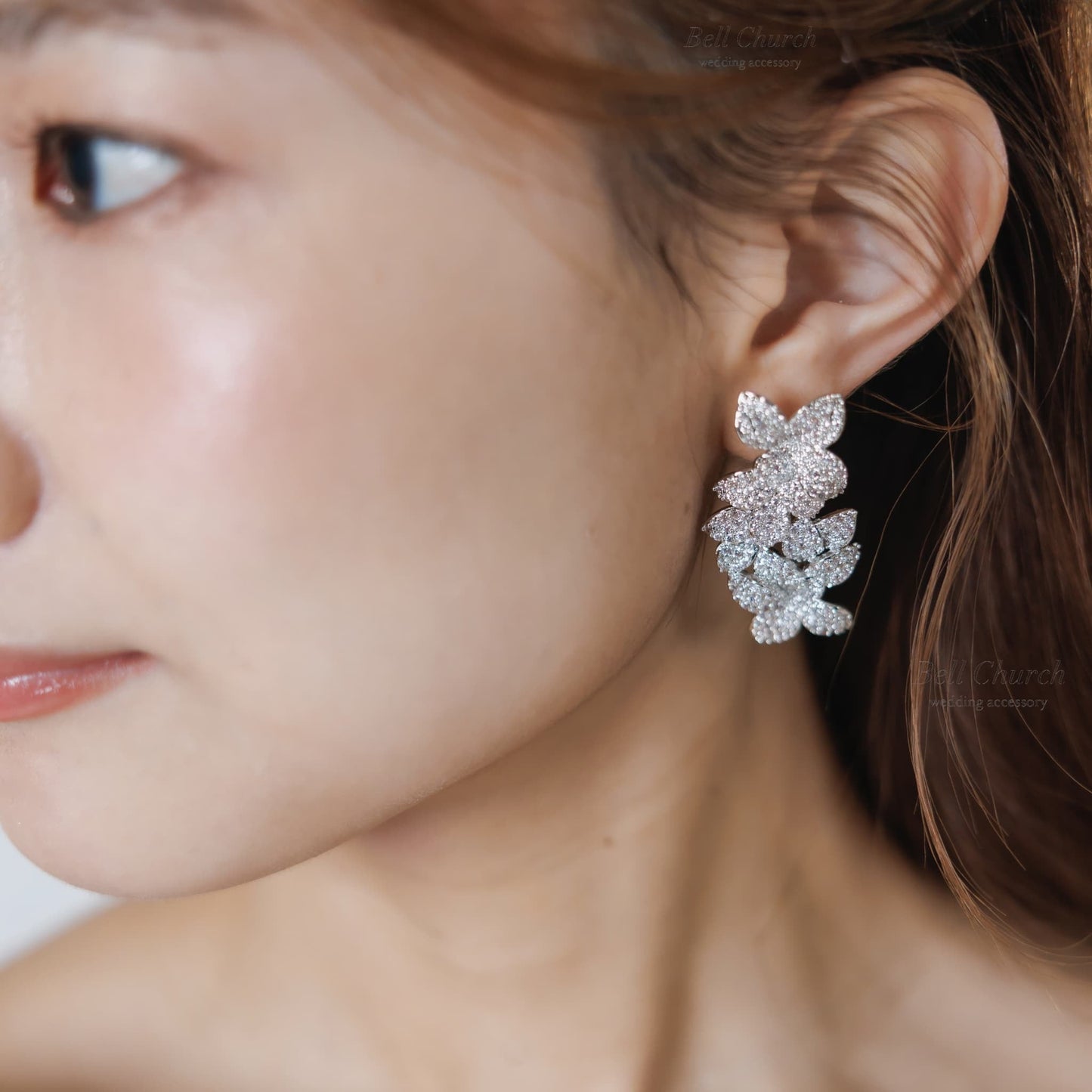 ブライダルピアス イヤリング｜ジルコニア｜フラワー お花モチーフ｜シルバー(BC-E114)【結婚式　アクセサリー　ピアス　イヤリング】