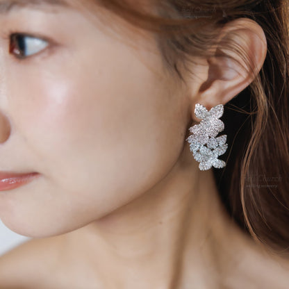 ブライダルピアス イヤリング｜ジルコニア｜フラワー お花モチーフ｜シルバー(BC-E114)【結婚式　アクセサリー　ピアス　イヤリング】