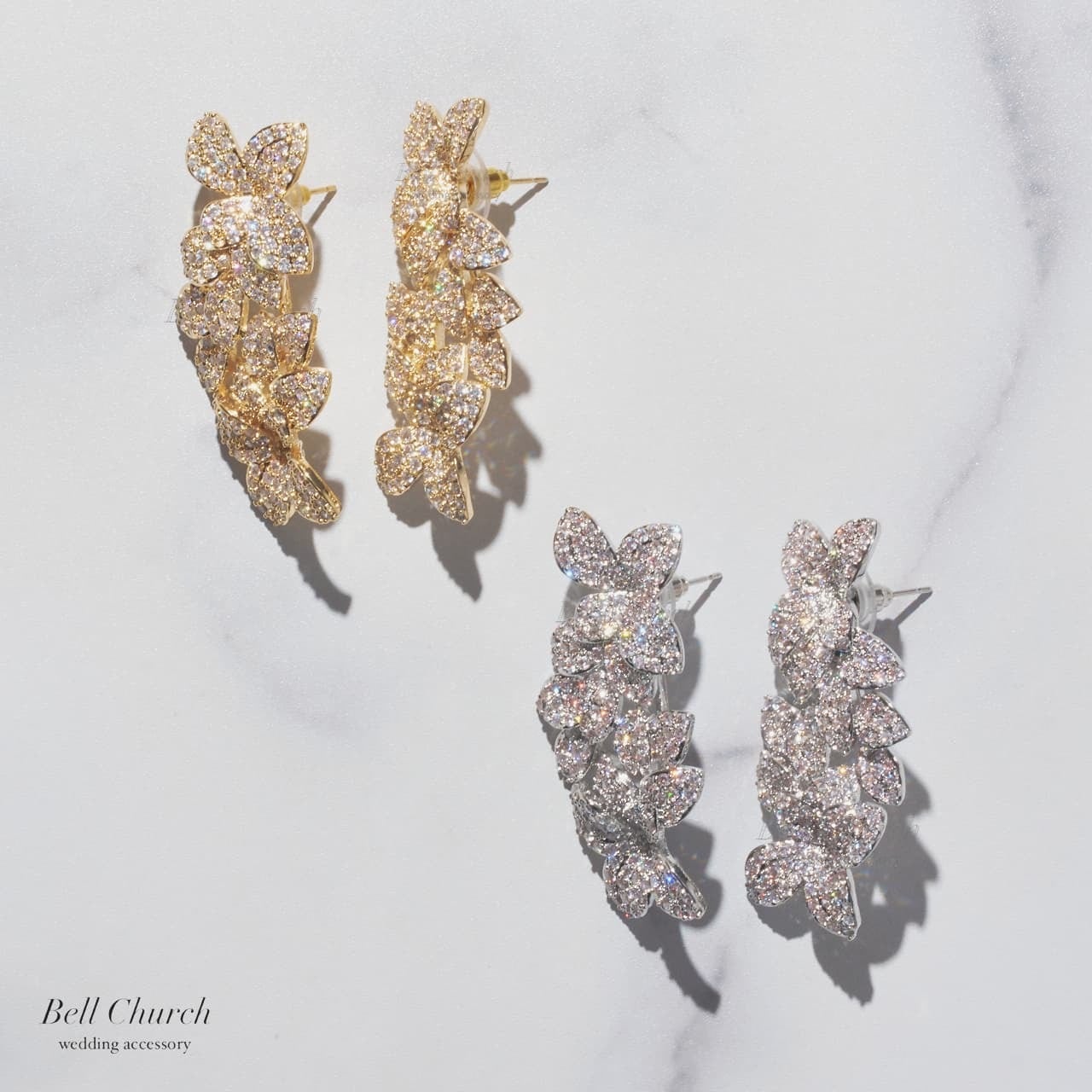 ブライダルピアス イヤリング｜ジルコニア｜フラワー お花モチーフ｜ゴールド(BC-E115)【結婚式　アクセサリー　ピアス　イヤリング】