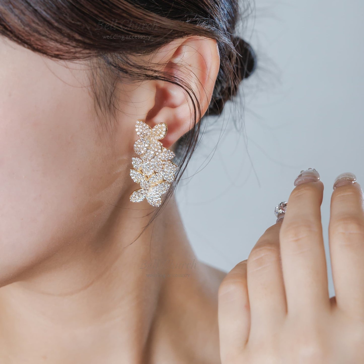 ブライダルピアス イヤリング｜ジルコニア｜フラワー お花モチーフ｜ゴールド(BC-E115)【結婚式　アクセサリー　ピアス　イヤリング】