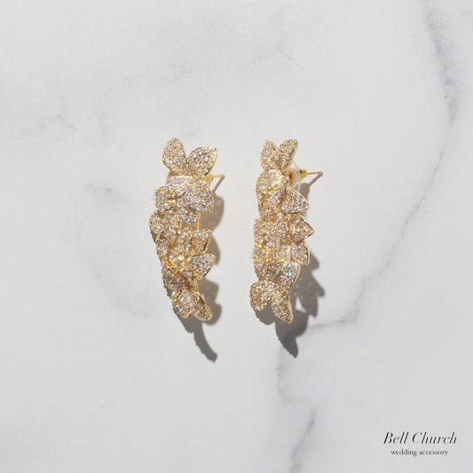 ブライダルピアス イヤリング｜ジルコニア｜フラワー お花モチーフ｜ゴールド(BC-E115)【結婚式　アクセサリー　ピアス　イヤリング】