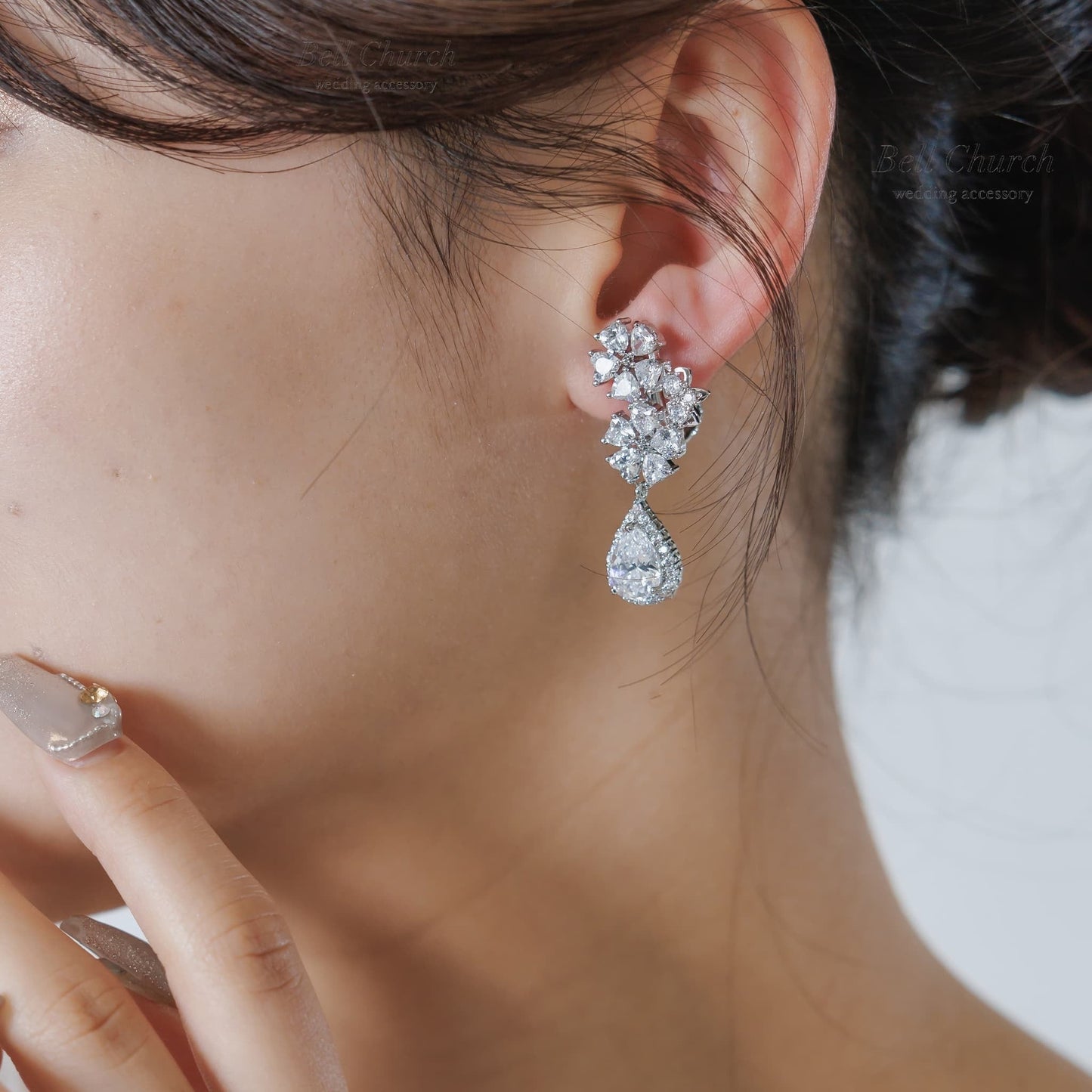ブライダルピアス イヤリング｜ジルコニア｜フラワー お花モチーフ｜シルバー(BC-E116)【結婚式　アクセサリー　ピアス　イヤリング】