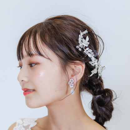 ブライダルピアス イヤリング｜ジルコニア｜フラワー お花モチーフ｜シルバー(BC-E116)【結婚式　アクセサリー　ピアス　イヤリング】
