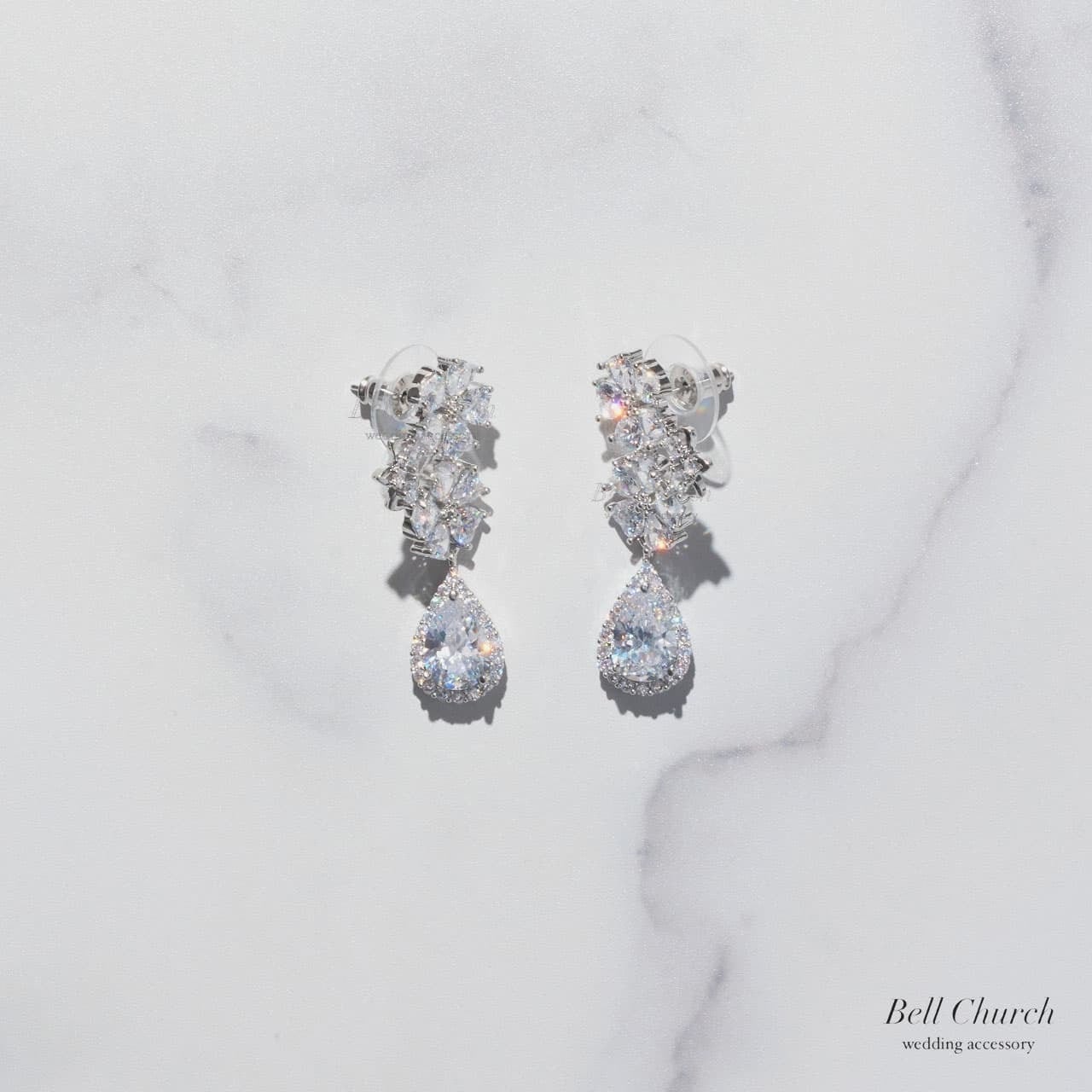 ブライダルピアス イヤリング｜ジルコニア｜フラワー お花モチーフ｜シルバー(BC-E116)【結婚式　アクセサリー　ピアス　イヤリング】