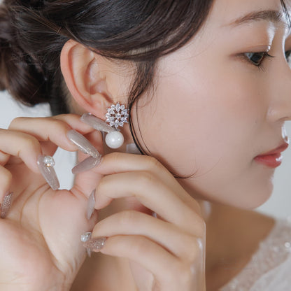 ウエディングピアス イヤリング｜ジルコニア パール｜シルバー(BC-E118)【結婚式　アクセサリー　ピアス　イヤリング】