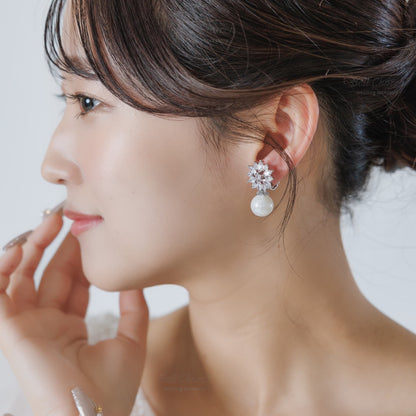 ウエディングピアス イヤリング｜ジルコニア パール｜シルバー(BC-E118)【結婚式　アクセサリー　ピアス　イヤリング】