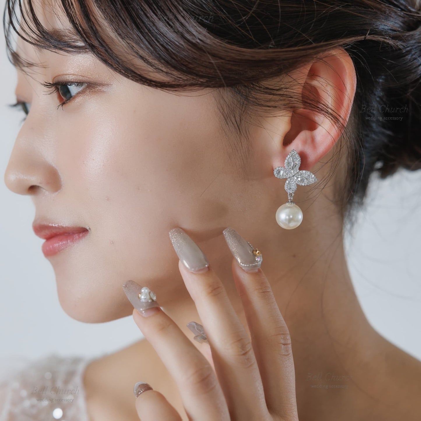 ブライダルピアス イヤリング｜ジルコニア パール｜バタフライ 蝶々モチーフ｜シルバー(BC-E124)【結婚式　アクセサリー　ピアス　イヤリング】