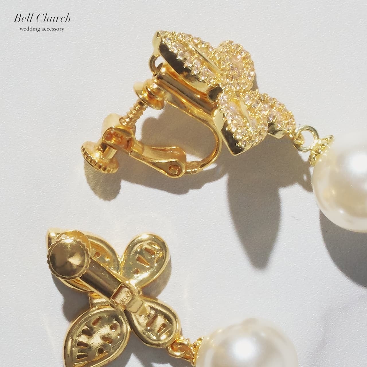 ブライダルピアス イヤリング｜ジルコニア パール｜バタフライ 蝶々モチーフ｜ゴールド(BC-E125)【結婚式　アクセサリー　ピアス　イヤリング】