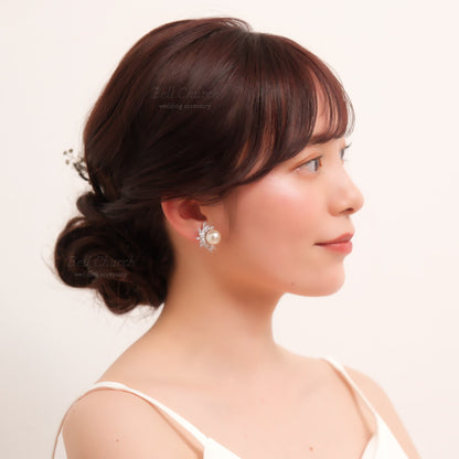 ウェディングピアス　イヤリング |パール キュービックジルコニア (BC-E23)【結婚式　アクセサリー　ピアス　イヤリング】