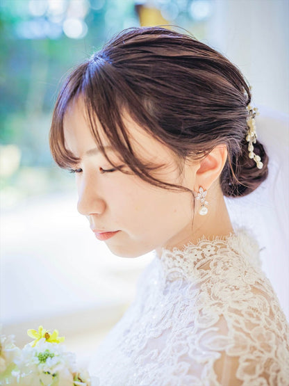 ウェディングピアス　イヤリング |パール キュービックジルコニア (BC-E24)【結婚式　アクセサリー　ピアス　イヤリング】