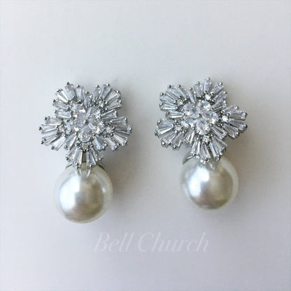 ウェディングピアス　イヤリング |パール キュービックジルコニア (BC-E25)【結婚式　アクセサリー　ピアス　イヤリング】