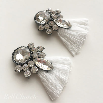 フリンジピアス　イヤリング |クリスタル ジルコニア｜シルバー ホワイト (BC-E28)｜ウェディングアクセサリー【結婚式　アクセサリー　ピアス　イヤリング】