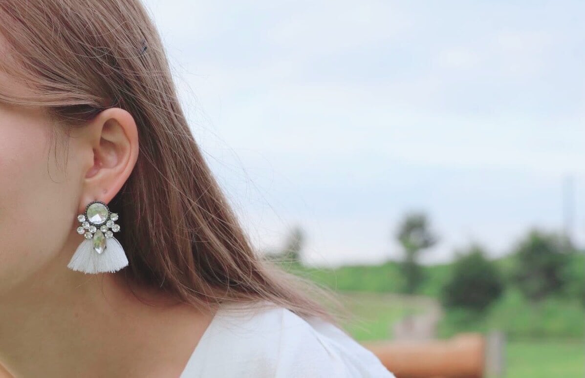 フリンジピアス　イヤリング |クリスタル ジルコニア｜シルバー ホワイト (BC-E28)｜ウェディングアクセサリー【結婚式　アクセサリー　ピアス　イヤリング】