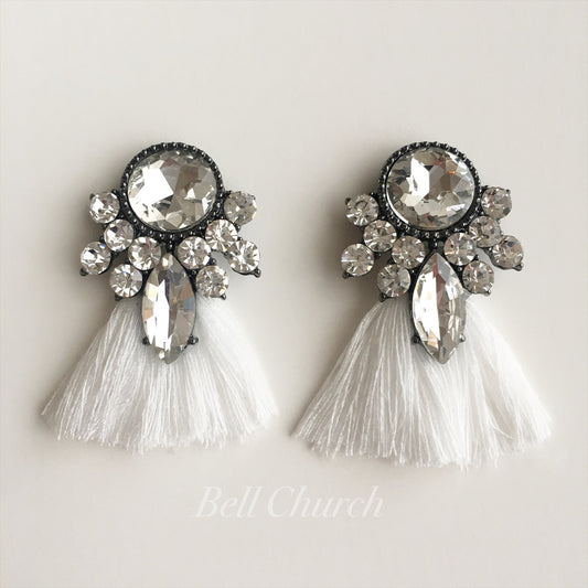 フリンジピアス　イヤリング |クリスタル ジルコニア｜シルバー ホワイト (BC-E28)｜ウェディングアクセサリー【結婚式　アクセサリー　ピアス　イヤリング】