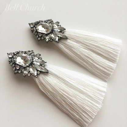 タッセルピアス　イヤリング |クリスタル ジルコニア｜シルバー ホワイト (BC-E29)｜ウェディングアクセサリー【結婚式　アクセサリー　ピアス　イヤリング】