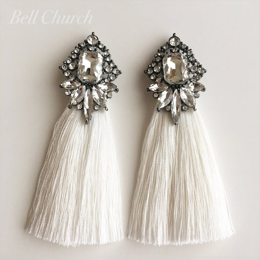 タッセルピアス　イヤリング |クリスタル ジルコニア｜シルバー ホワイト (BC-E29)｜ウェディングアクセサリー【結婚式　アクセサリー　ピアス　イヤリング】