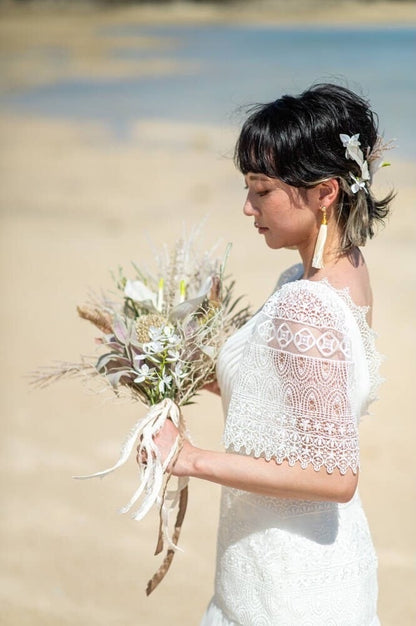 タッセルピアス　イヤリング |ホワイト ゴールド (BC-E30)｜ウェディングアクセサリー【結婚式　アクセサリー　ピアス　イヤリング】