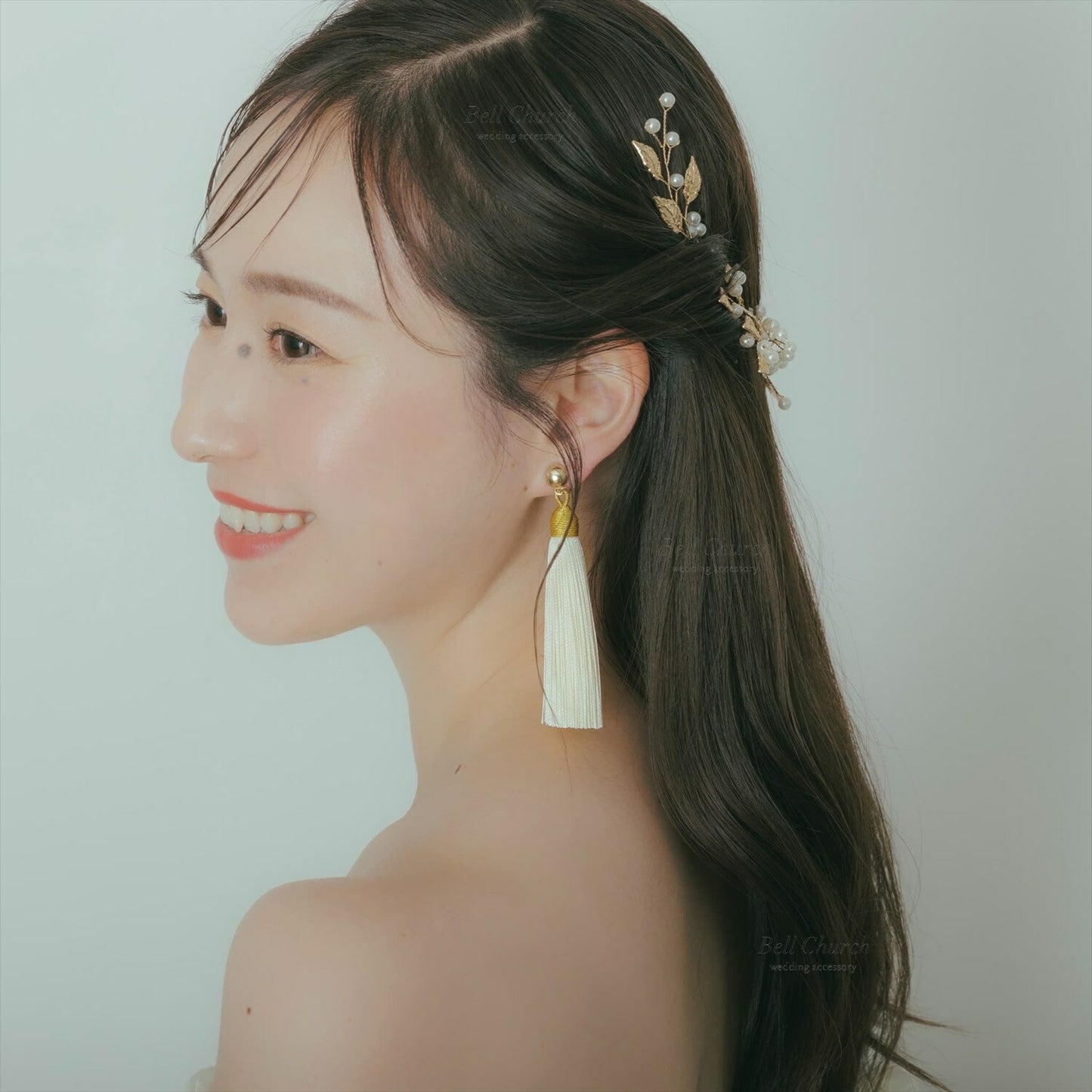 タッセルピアス　イヤリング |ホワイト ゴールド (BC-E30)｜ウェディングアクセサリー【結婚式　アクセサリー　ピアス　イヤリング】