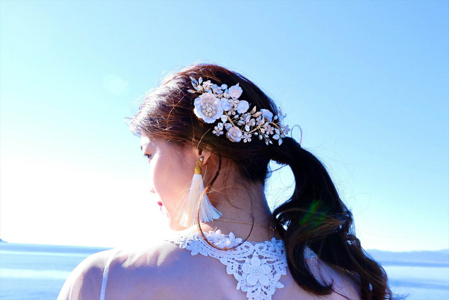 タッセルピアス　イヤリング |ホワイト ゴールド (BC-E30)｜ウェディングアクセサリー【結婚式　アクセサリー　ピアス　イヤリング】