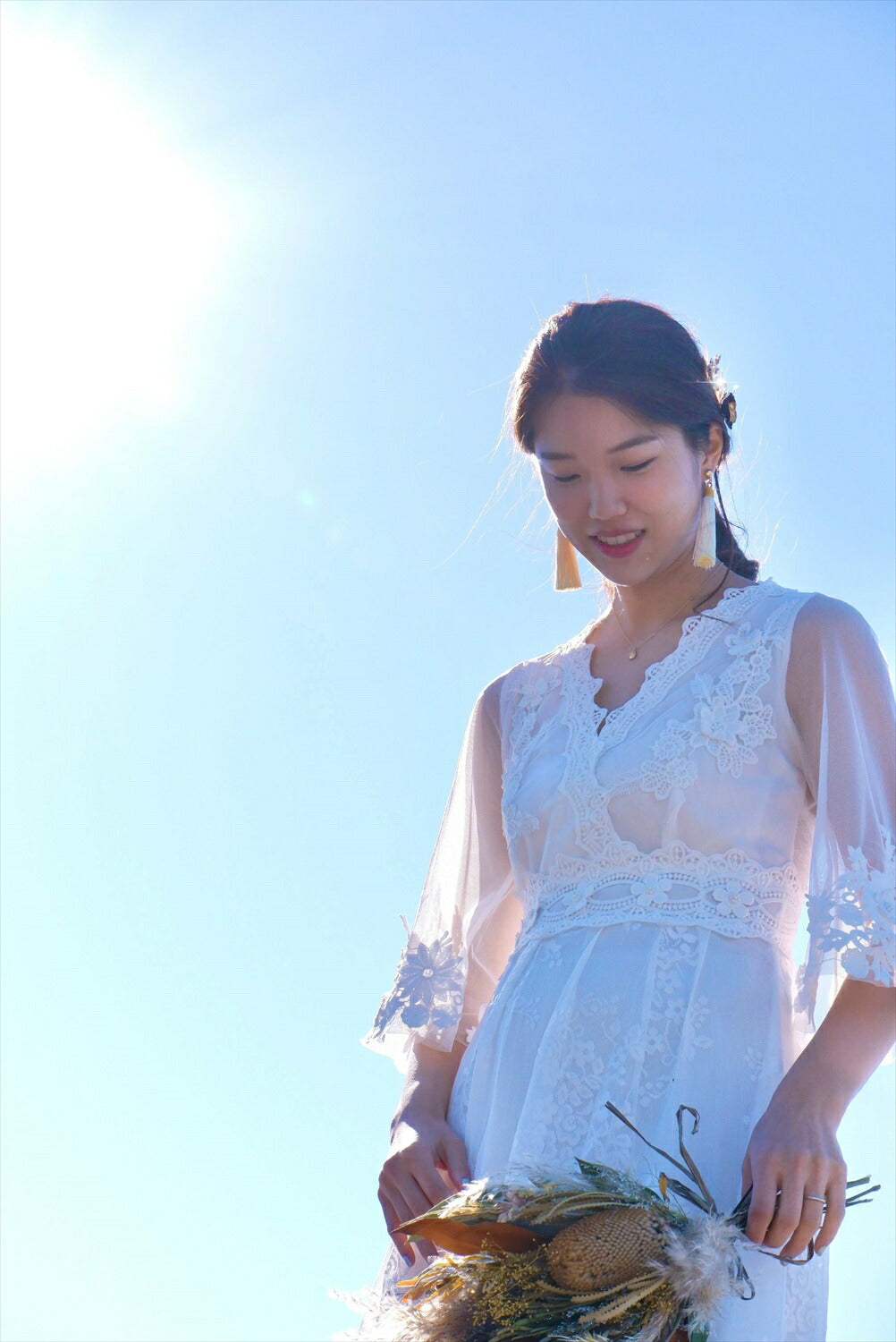 タッセルピアス　イヤリング |ホワイト ゴールド (BC-E30)｜ウェディングアクセサリー【結婚式　アクセサリー　ピアス　イヤリング】