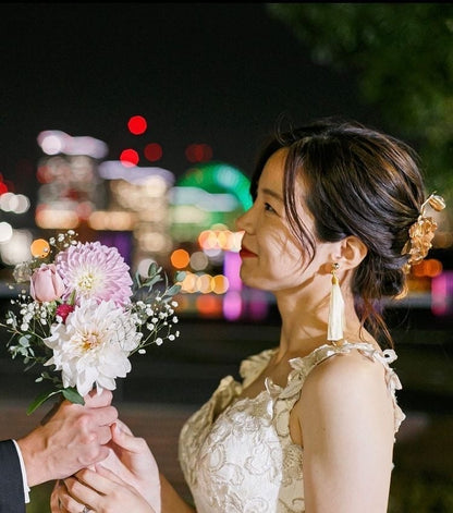タッセルピアス　イヤリング |ホワイト ゴールド (BC-E30)｜ウェディングアクセサリー【結婚式　アクセサリー　ピアス　イヤリング】