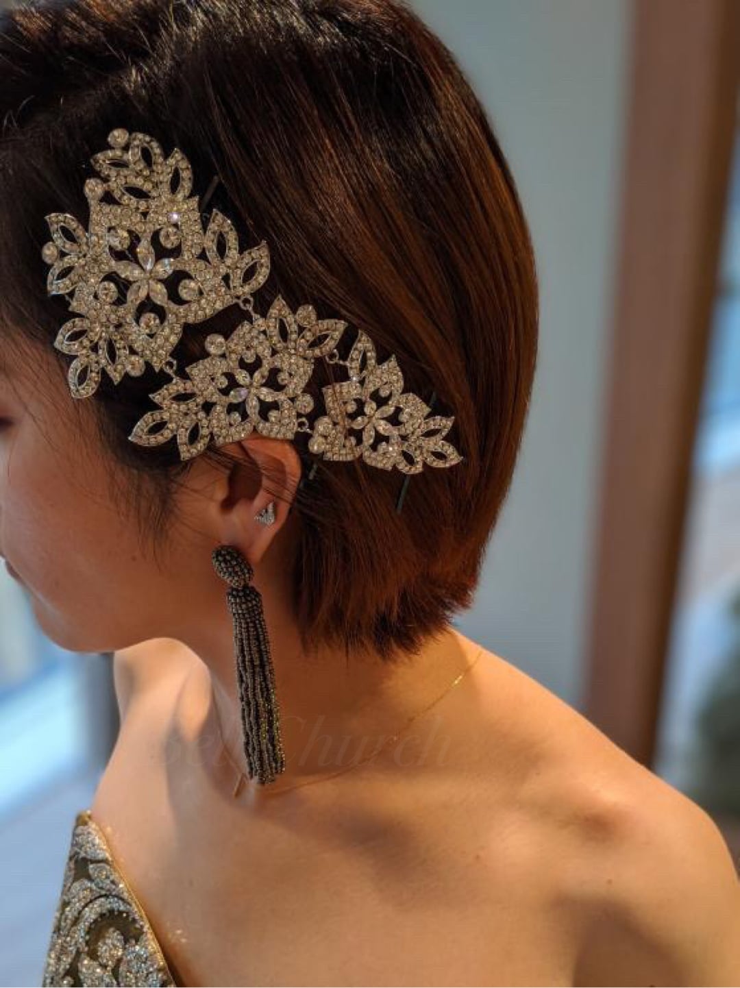 ビーズタッセルピアス　イヤリング | グレー (BC-E31)｜ウェディングアクセサリー【結婚式　アクセサリー　ピアス　イヤリング】