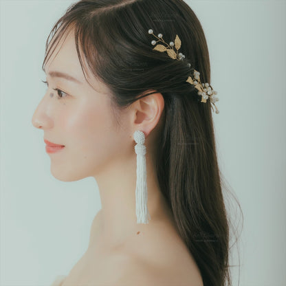 ビーズタッセルピアス　イヤリング | ホワイト  (BC-E32)｜ウェディングアクセサリー【結婚式　アクセサリー　ピアス　イヤリング】