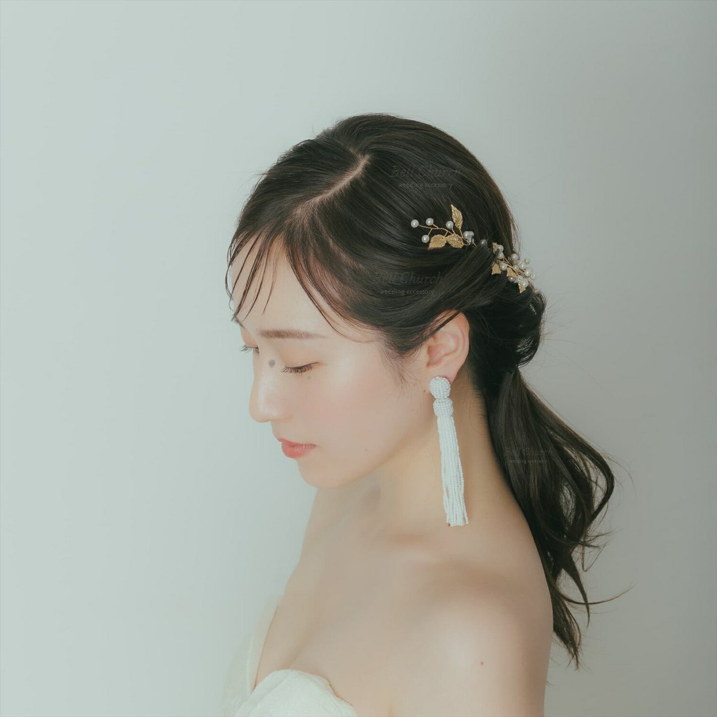 ビーズタッセルピアス　イヤリング | ホワイト  (BC-E32)｜ウェディングアクセサリー【結婚式　アクセサリー　ピアス　イヤリング】