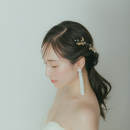 ビーズタッセルピアス　イヤリング | ホワイト  (BC-E32)｜ウェディングアクセサリー【結婚式　アクセサリー　ピアス　イヤリング】