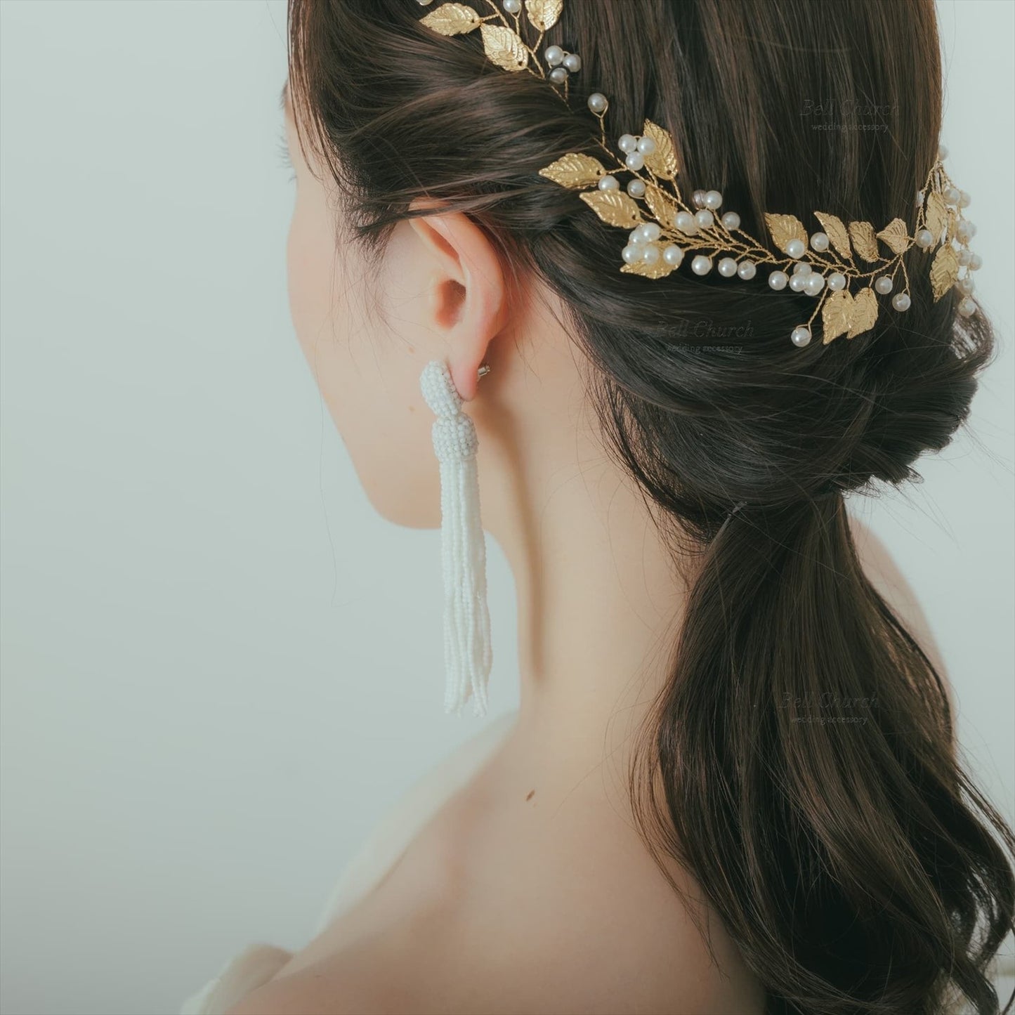 ビーズタッセルピアス　イヤリング | ホワイト  (BC-E32)｜ウェディングアクセサリー【結婚式　アクセサリー　ピアス　イヤリング】