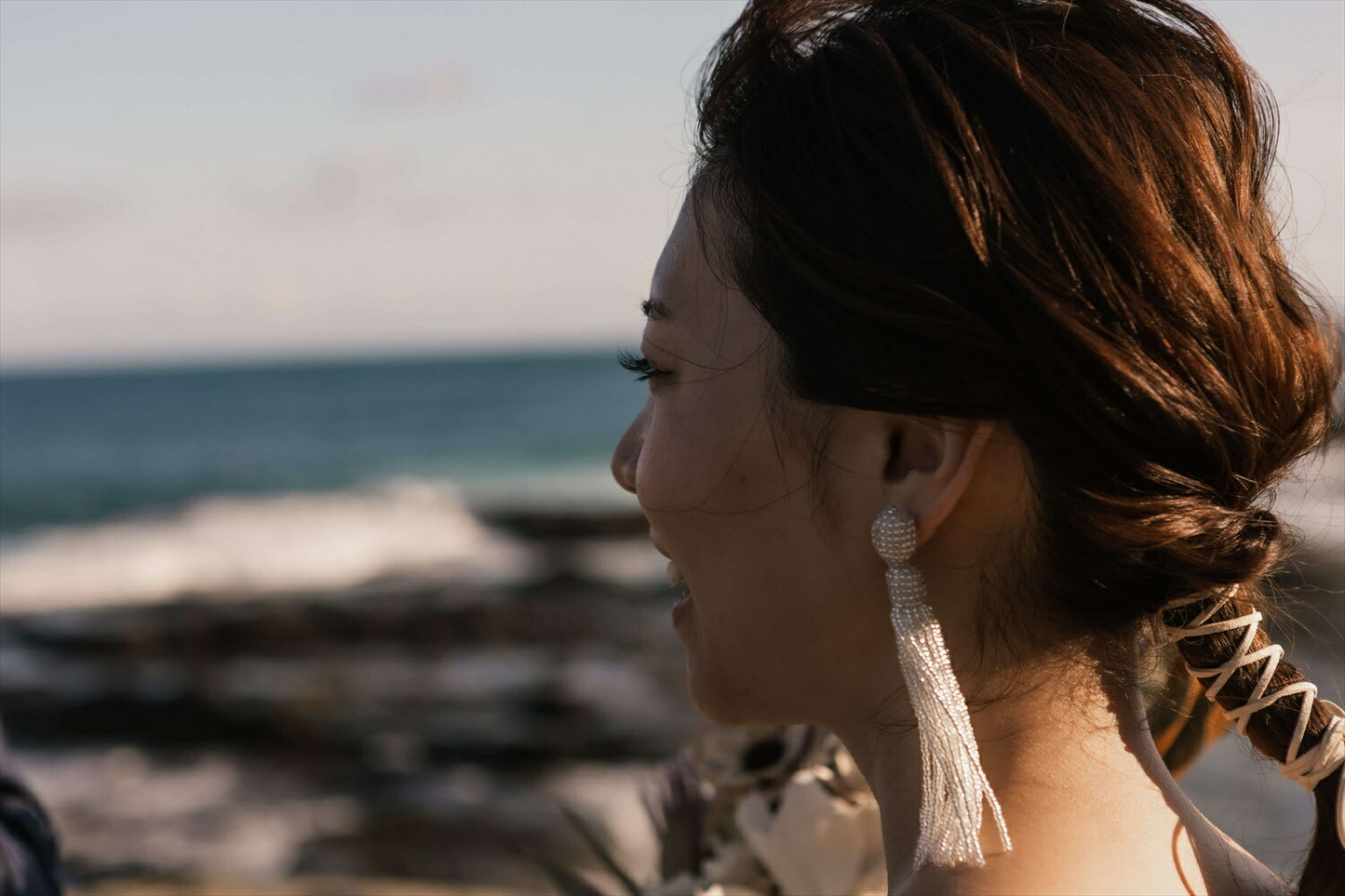 ビーズタッセルピアス　イヤリング | ベージュ (BC-E33)｜ウェディングアクセサリー【結婚式　アクセサリー　ピアス　イヤリング】
