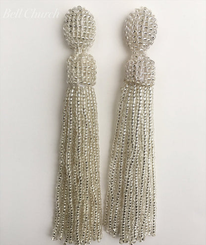 ビーズタッセルピアス　イヤリング | ベージュ (BC-E33)｜ウェディングアクセサリー【結婚式　アクセサリー　ピアス　イヤリング】