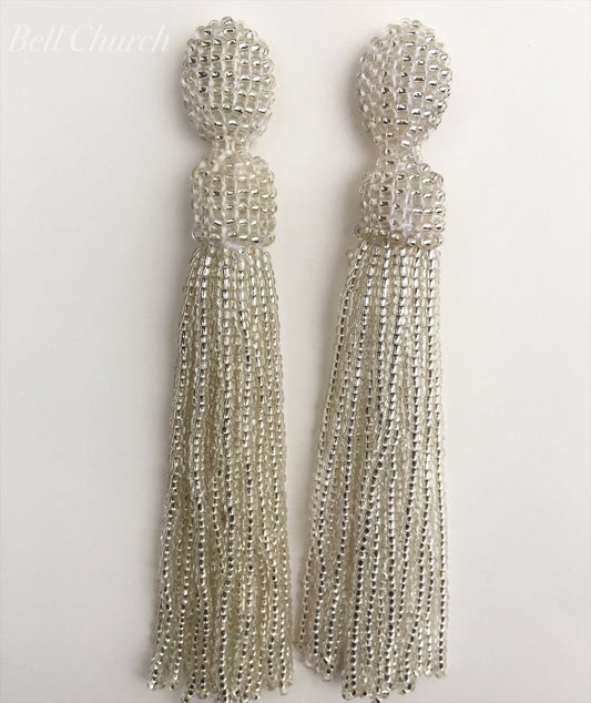 ビーズタッセルピアス　イヤリング | ベージュ (BC-E33)｜ウェディングアクセサリー【結婚式　アクセサリー　ピアス　イヤリング】