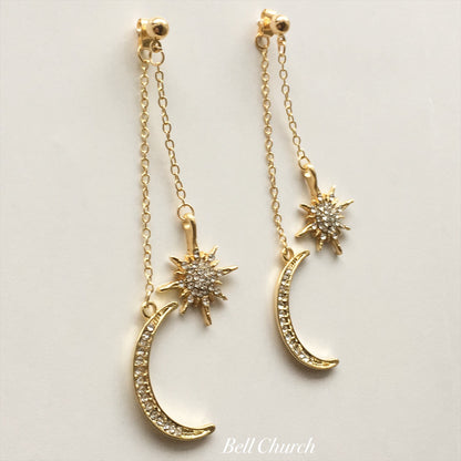 ウェディングピアス　イヤリング |星 月 モチーフ｜ゴールド (BC-E34)【結婚式　アクセサリー　ピアス　イヤリング】