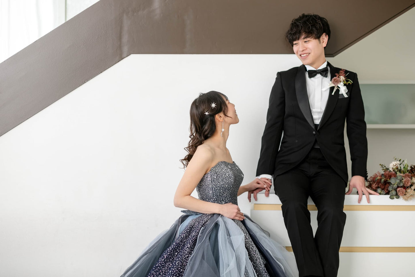 ウェディングピアス　イヤリング |星 月 モチーフ｜シルバー (BC-E35)【結婚式　アクセサリー　ピアス　イヤリング】