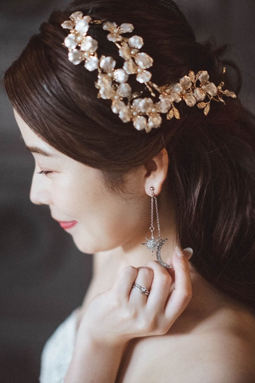 ウェディングピアス　イヤリング |星 月 モチーフ｜シルバー (BC-E35)【結婚式　アクセサリー　ピアス　イヤリング】