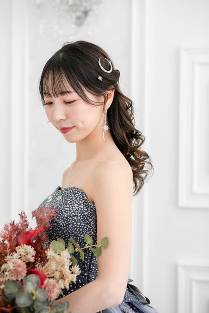 ウェディングピアス　イヤリング |星 月 モチーフ｜シルバー (BC-E35)【結婚式　アクセサリー　ピアス　イヤリング】