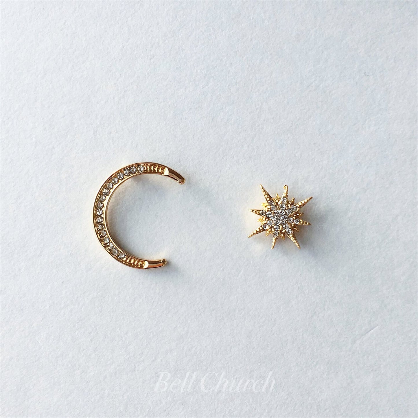 ウェディングピアス　イヤリング |星 月モチーフ｜キュービックジルコニア｜ゴールド (BC-E42)【結婚式　アクセサリー　ピアス　イヤリング】