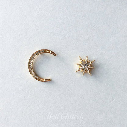ウェディングピアス　イヤリング |星 月モチーフ｜キュービックジルコニア｜ゴールド (BC-E42)【結婚式　アクセサリー　ピアス　イヤリング】