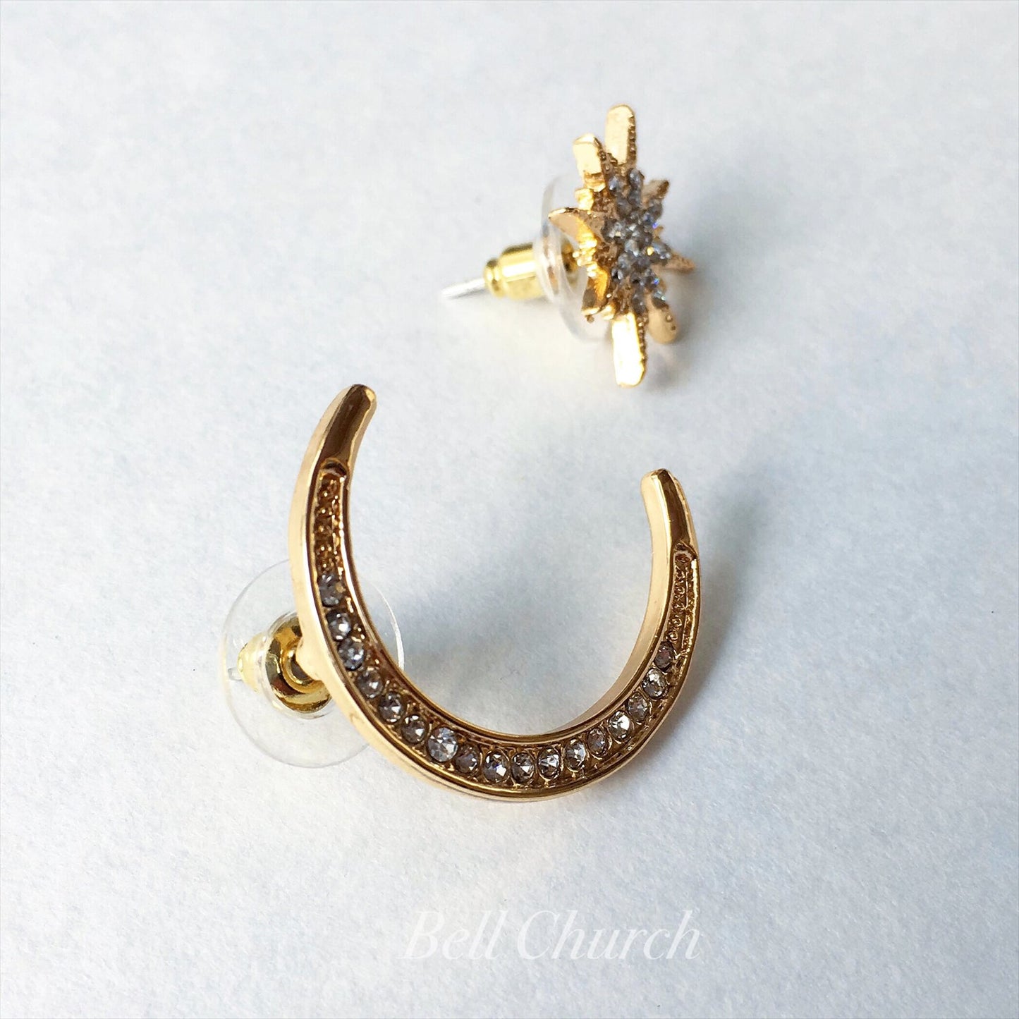 ウェディングピアス　イヤリング |星 月モチーフ｜キュービックジルコニア｜ゴールド (BC-E42)【結婚式　アクセサリー　ピアス　イヤリング】