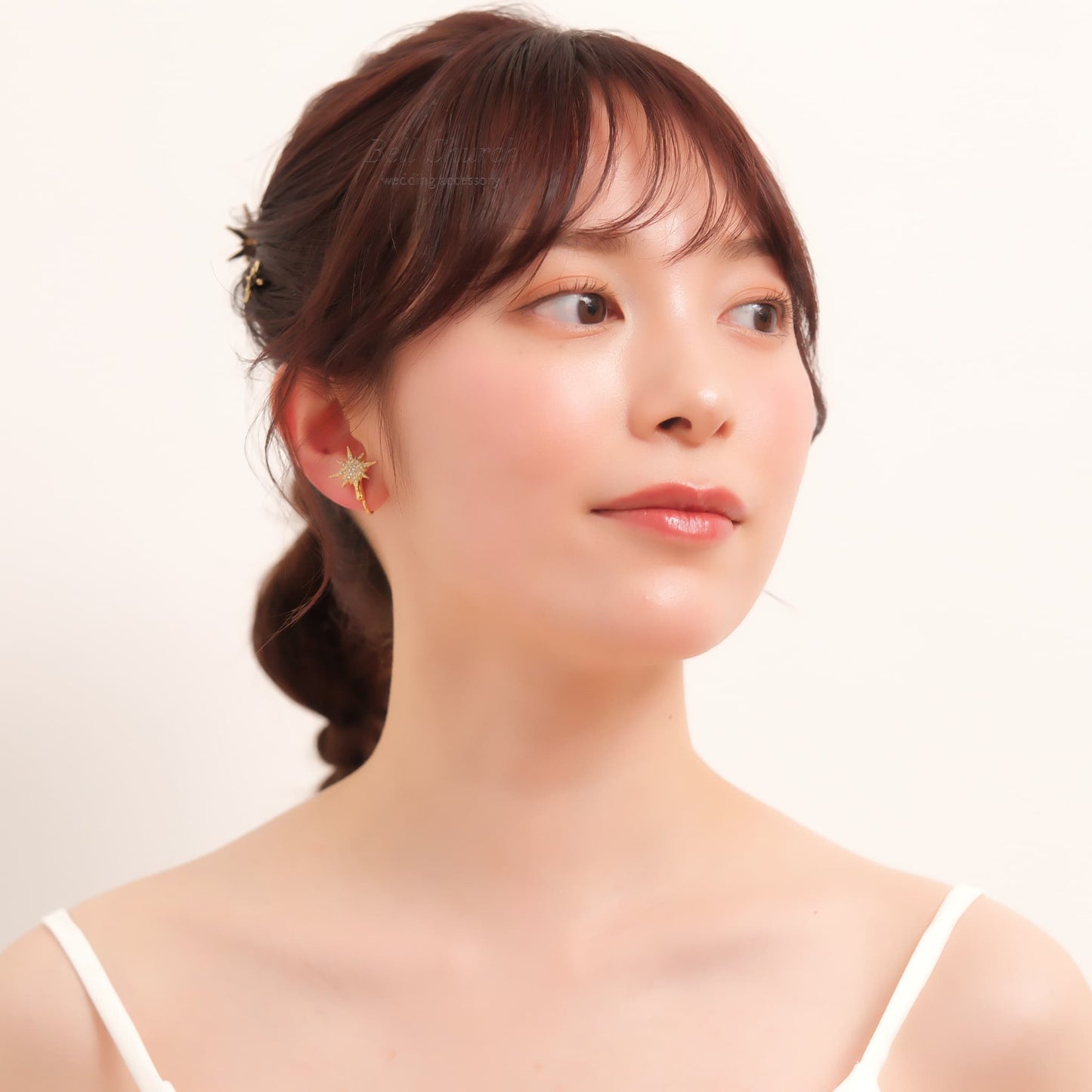 ウェディングピアス　イヤリング |星 月モチーフ｜キュービックジルコニア｜ゴールド (BC-E42)【結婚式　アクセサリー　ピアス　イヤリング】
