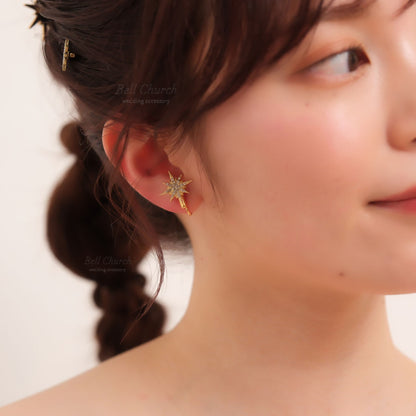 ウェディングピアス　イヤリング |星 月モチーフ｜キュービックジルコニア｜ゴールド (BC-E42)【結婚式　アクセサリー　ピアス　イヤリング】