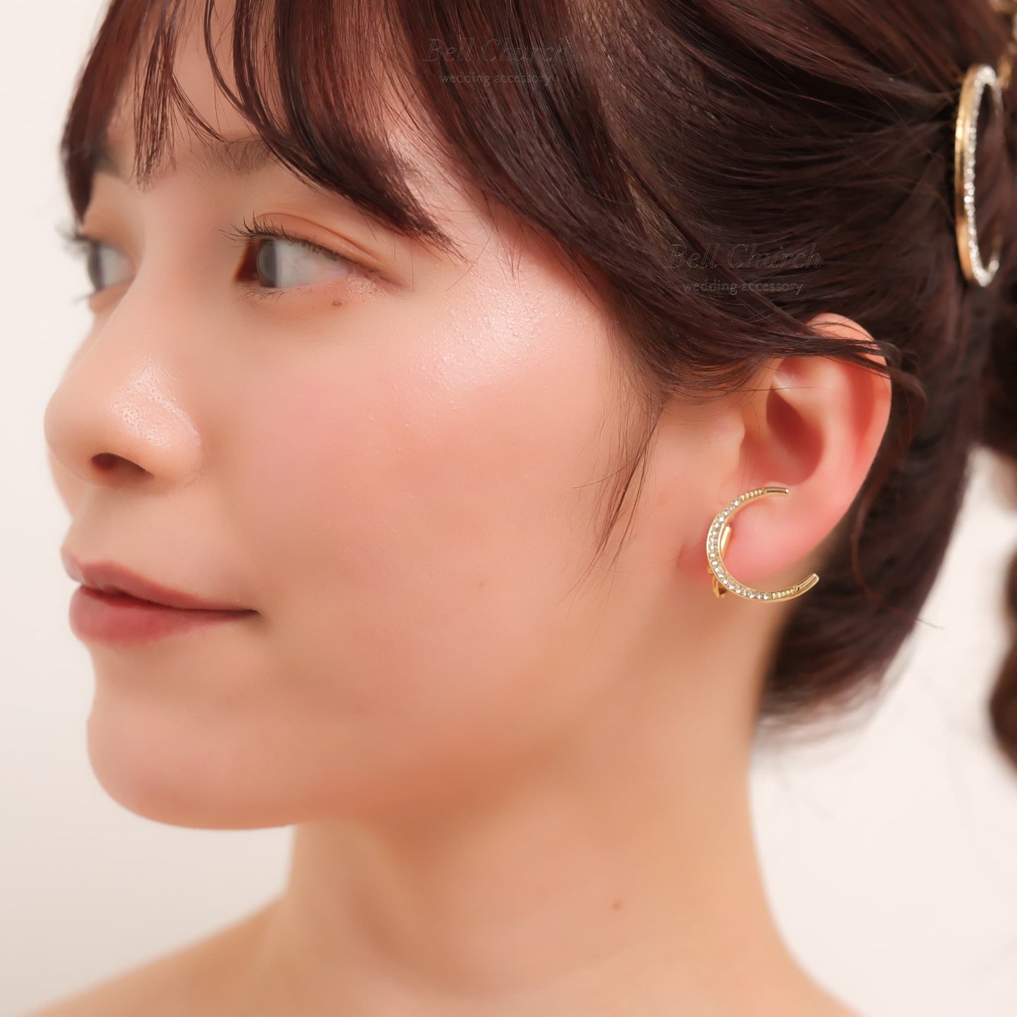 ウェディングピアス　イヤリング |星 月モチーフ｜キュービックジルコニア｜ゴールド (BC-E42)【結婚式　アクセサリー　ピアス　イヤリング】